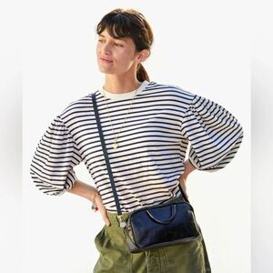 Clare V. Drop Shoulder Tee, Ivory/Navy Stripe, Size XL